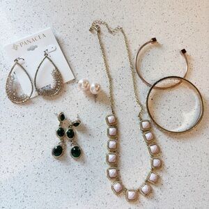 Gold Pink Jewelry Necklace Earring Bracelet Bundle Sparkly Casual Party